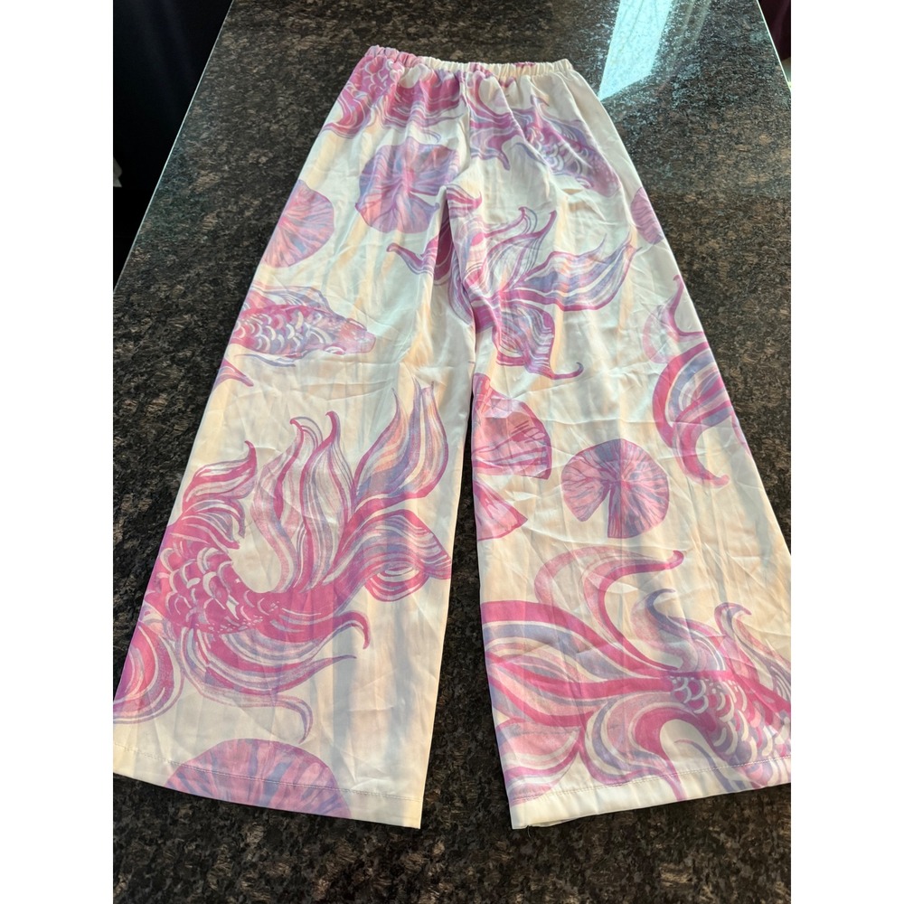 Oceanus The Label‎ Pink Purple Fish Print Wide Leg Pants Made in Italy Small